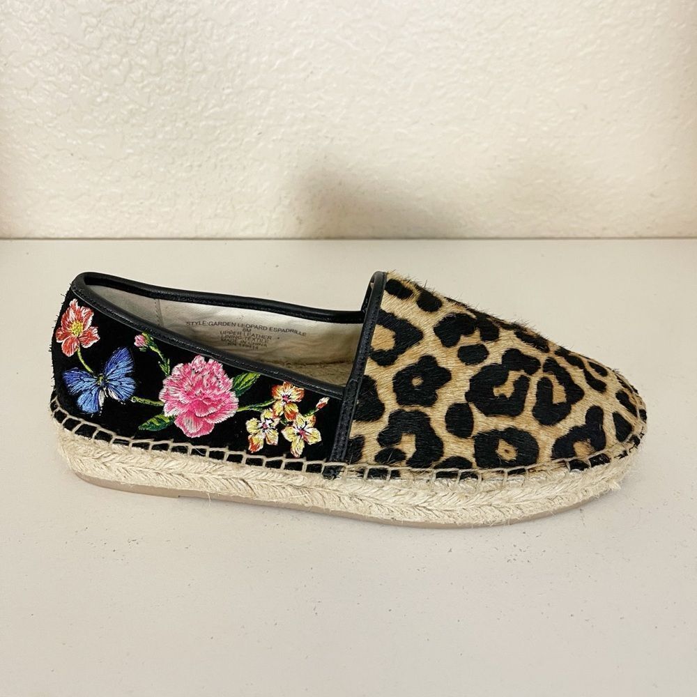 Johnny Was Garden black suede Leopard floral print Espadrilles 8 - Picture 11 of 12